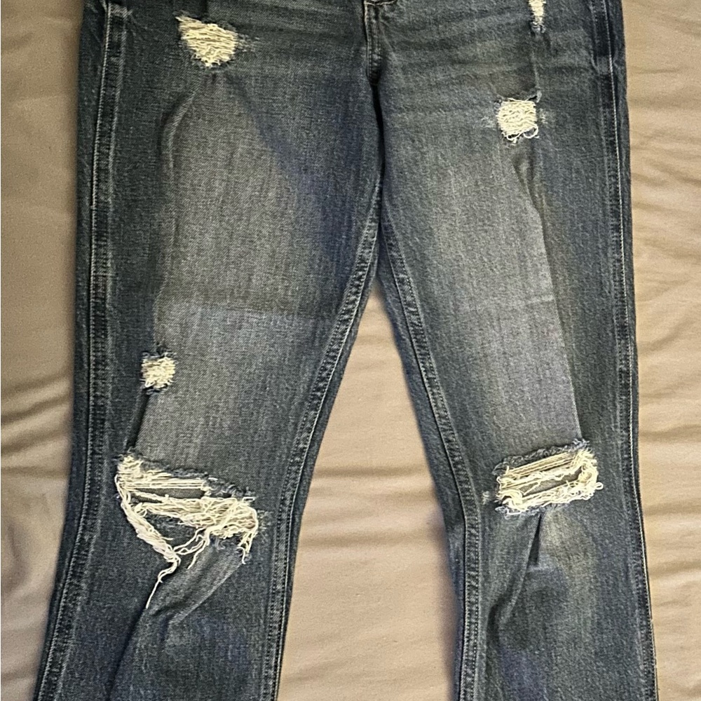 Hollister Dark Blue Distressed Straight Leg Jeans
